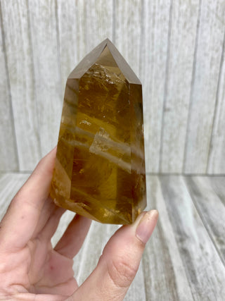 Citrine Tower from Brazil with Rainbows | Polished Crystal Obelisk from Curious Muse Crystals Tagged with brazil, citrine, Crystal healing, genuine crystal, natural citrine, solar plexus chakra, tower, yellow