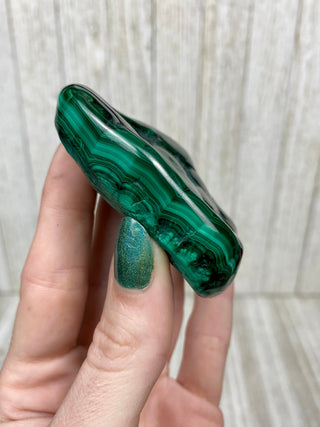 Malachite High Grade Polished Chunk from Curious Muse Crystals Tagged with Copper Stone, Crystal Healing, Dark Green Stone, Genuine Crystal, green, Hearth Chakra, hide-notify-btn, high grade, Malachite, Manifestation, Mineral Collection, Natural Mineral, polished, Raw Mineral
