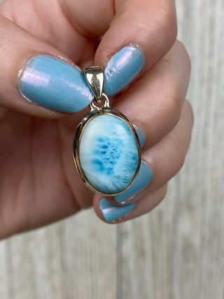 Larimar in Sterling Silver Pendant from Curious Muse Crystals Tagged with blue, crystal healing, Crystal Jewelry, energy work, hide-notify-btn, larimar, Sterling, sterling silver