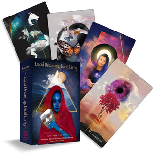 Lucid Dreaming, Lucid Living Oracle | Mastering the Dreamscape from Red Wheel/Weiser LLC Tagged with alternative tarot, astral realms oracle, astrology tarot, divination tool, dreamscape oracle, feminine tarot, liminal space tarot, Lucid dream tarot, surrealism tarot, tarot deck, with guidebook