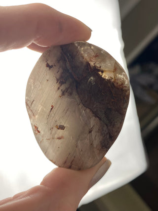 Rutile Inclusion Quartz Polished Free Form with Amphibole Phantoms from Curious Muse Crystals Tagged with clear, clear brazil quartz, crystal energy, crystal lens, genuine crystal, hide-notify-btn, polished, quartz, reiki crystal, reiki healing, rutile