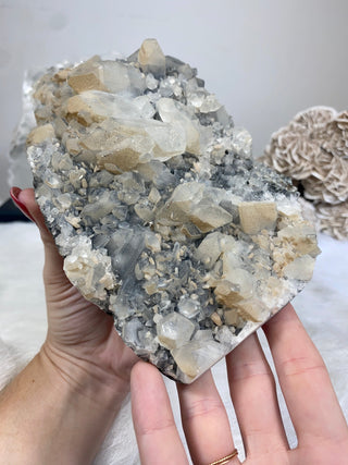 Apophyllite on Chalcedony with Tan Inclusions | India from Curious Muse Crystals Tagged with apophyllite, chalcedony, clear, hide-notify-btn, raw, raw mineral, zeolite