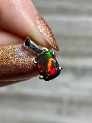 Black Opal in Sterling Silver Pendant from Curious Muse Crystals Tagged with black opal, crystal healing, Crystal Jewelry, energy work, flashy opal, hide-notify-btn, opal, opal crystal pendant, reiki crystal, Sterling, sterling silver, witchy jewelry