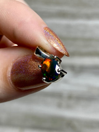 Black Opal in Sterling Silver Pendant from Curious Muse Crystals Tagged with black opal, crystal healing, Crystal Jewelry, energy work, flashy opal, hide-notify-btn, opal, opal crystal pendant, reiki crystal, Sterling, sterling silver, witchy jewelry