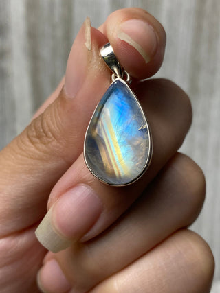 Rainbow Moonstone in Sterling Silver Pendant from Curious Muse Crystals Tagged with big crystal necklace, blue, blue crystal jewelry, blue moonstone, crystal energy, Crystal Jewelry, moonstone, natural moonstone, Pendant, rainbow moonstone, reiki healing, silver crystal jewel, Sterling, sterling silver