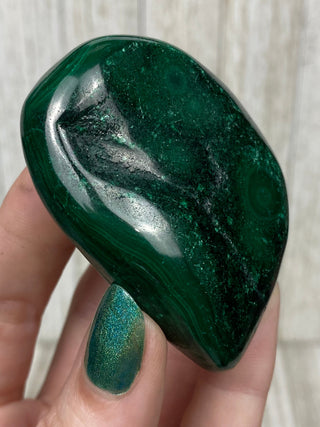 Malachite High Grade Polished Chunk from Curious Muse Crystals Tagged with Copper Stone, Crystal Healing, Dark Green Stone, Genuine Crystal, green, Hearth Chakra, hide-notify-btn, high grade, Malachite, Manifestation, Mineral Collection, Natural Mineral, polished, Raw Mineral