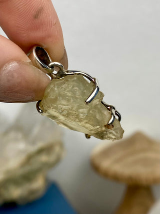 Libyan Desert Glass in Sterling Silver Pendant from Curious Muse Crystals Tagged with desert glass, hide-notify-btn, libya, necklace, Pendant, sterling silver, tektite, yellow