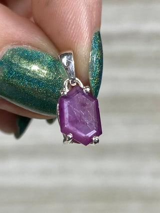 Ruby Facet in Sterling Silver Pendant from Curious Muse Crystals Tagged with asterism, corundum, crystal healing, Crystal Jewelry, energy work, hide-notify-btn, pink, red, ruby, Sterling, sterling silver