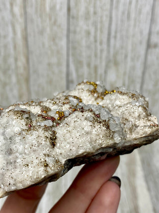 Calcite with Chalcopyrite | Cozamin Mine, Zacatecas, Mexico from Curious Muse Crystals Tagged with calcite, chalcopyrite, clear, fine mineral, gold, hide-notify-btn, mexico, raw