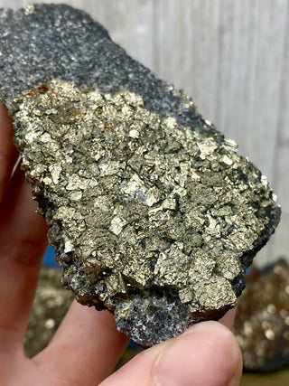 Pyrite on Shungite Raw Layered Plate | Brazil from Curious Muse Crystals Tagged with abundance, black, brazil, cleansing, gold, manifestation, purification, pyrite, shungite