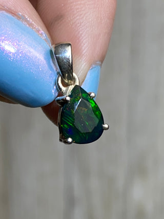 Black Opal in Sterling Silver Pendant from Curious Muse Crystals Tagged with black opal, crystal healing, Crystal Jewelry, energy work, flashy opal, hide-notify-btn, opal, opal crystal pendant, reiki crystal, Sterling, sterling silver, witchy jewelry