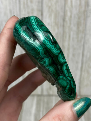 Malachite High Grade Polished Chunk from Curious Muse Crystals Tagged with Copper Stone, Crystal Healing, Dark Green Stone, Genuine Crystal, green, Hearth Chakra, hide-notify-btn, high grade, Malachite, Manifestation, Mineral Collection, Natural Mineral, polished, Raw Mineral