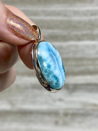 Larimar in Sterling Silver Pendant from Curious Muse Crystals Tagged with blue, crystal healing, Crystal Jewelry, energy work, hide-notify-btn, larimar, Sterling, sterling silver
