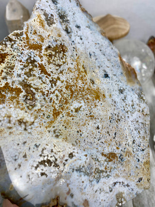 Ocean Jasper Slab | Pastel Colors from Curious Muse Crystals Tagged with Crystal healing, drusy pocket, hide-notify-btn, jasper, Madagascar mineral, mineral collection, natural mineral, ocean jasper, Orbicular jasper, peace and calming, purple, reiki healing, slab, white
