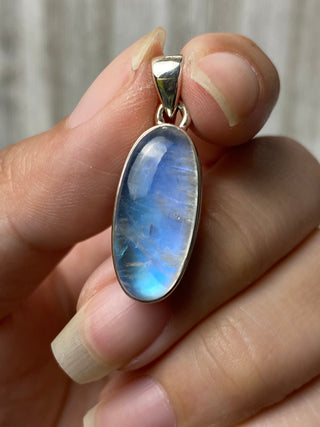 Rainbow Moonstone in Sterling Silver Pendant from Curious Muse Crystals Tagged with big crystal necklace, blue, blue crystal jewelry, blue moonstone, crystal energy, Crystal Jewelry, moonstone, natural moonstone, Pendant, rainbow moonstone, reiki healing, silver crystal jewel, Sterling, sterling silver