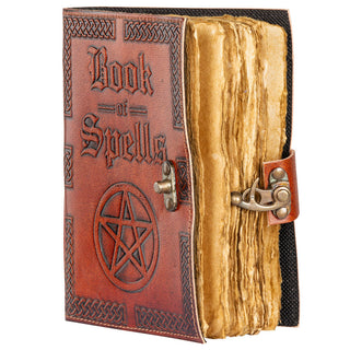 Book of Spells Leather Journal from Something Different Tagged with book, book of shadows, book of spells, journal, leather bound, parchment paper