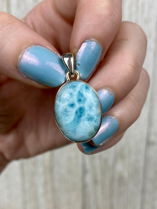 Larimar in Sterling Silver Pendant from Curious Muse Crystals Tagged with blue, crystal healing, Crystal Jewelry, energy work, hide-notify-btn, larimar, Sterling, sterling silver