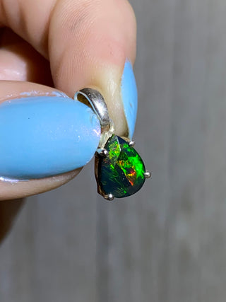 Black Opal in Sterling Silver Pendant from Curious Muse Crystals Tagged with black opal, crystal healing, Crystal Jewelry, energy work, flashy opal, hide-notify-btn, opal, opal crystal pendant, reiki crystal, Sterling, sterling silver, witchy jewelry