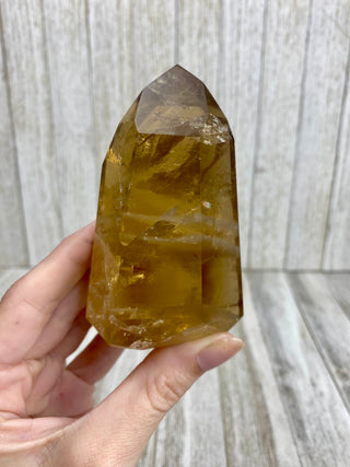 Citrine Tower from Brazil with Rainbows | Polished Crystal Obelisk from Curious Muse Crystals Tagged with brazil, citrine, Crystal healing, genuine crystal, natural citrine, solar plexus chakra, tower, yellow