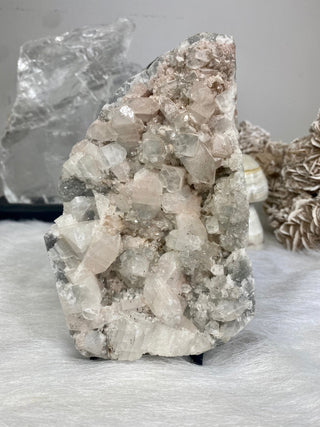 Apophyllite on Chalcedony with Pink Inclusions | India from Curious Muse Crystals Tagged with apophyllite, chalcedony, clear, hide-notify-btn, pink, raw, zeolite