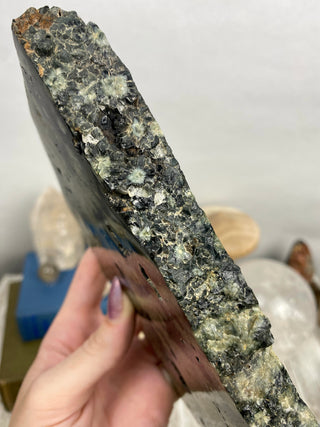 Ocean Jasper Slab from Curious Muse Crystals Tagged with Crystal healing, drusy pocket, hide-notify-btn, jasper, Madagascar mineral, mineral collection, natural mineral, ocean jasper, Orbicular jasper, peace and calming, purple, reiki healing, slab, white