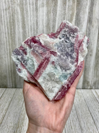 Pink Tourmaline in Albite with Lepidolite | Brazil from Curious Muse Crystals Tagged with Albite, brazil, hide-notify-btn, lepidolite, lithium, pink, raw, rubellite, tourmaline