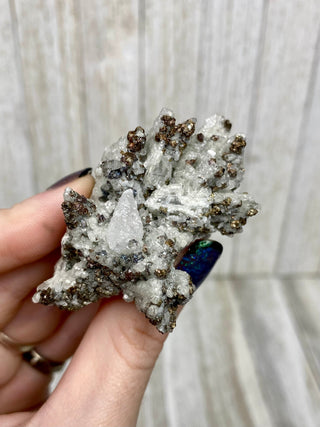 Calcite with Chalcopyrite | Cozamin Mine, Zacatecas, Mexico from Curious Muse Crystals Tagged with calcite, chalcopyrite, clear, fine mineral, gold, mexico, raw