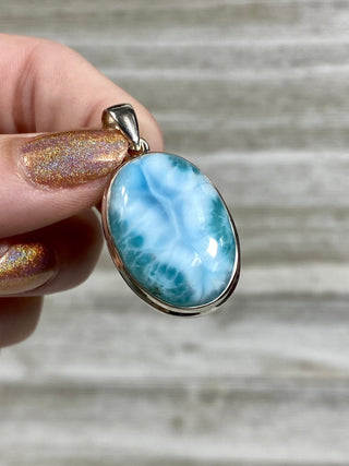 Larimar in Sterling Silver Pendant from Curious Muse Crystals Tagged with blue, crystal healing, Crystal Jewelry, energy work, hide-notify-btn, larimar, Sterling, sterling silver