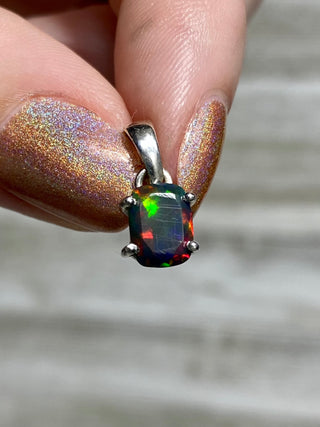Black Opal in Sterling Silver Pendant from Curious Muse Crystals Tagged with black opal, crystal healing, Crystal Jewelry, energy work, flashy opal, hide-notify-btn, opal, opal crystal pendant, reiki crystal, Sterling, sterling silver, witchy jewelry