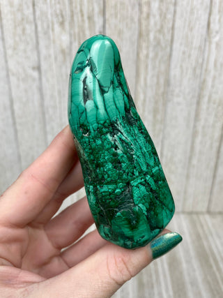 Malachite High Grade Polished Chunk from Curious Muse Crystals Tagged with Copper Stone, Crystal Healing, Dark Green Stone, Genuine Crystal, green, Hearth Chakra, hide-notify-btn, high grade, Malachite, Manifestation, Mineral Collection, Natural Mineral, polished, Raw Mineral