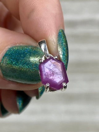 Ruby Facet in Sterling Silver Pendant from Curious Muse Crystals Tagged with asterism, corundum, crystal healing, Crystal Jewelry, energy work, hide-notify-btn, pink, red, ruby, Sterling, sterling silver
