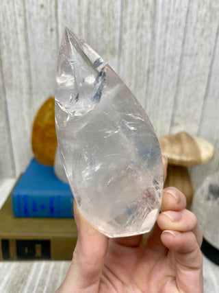 Brazilian Quartz Flame - Smoky Layers from Curious Muse Crystals Tagged with brazil, carving, clear, clear quartz, crystal, flame, hide-notify-btn, polished, quartz, tower