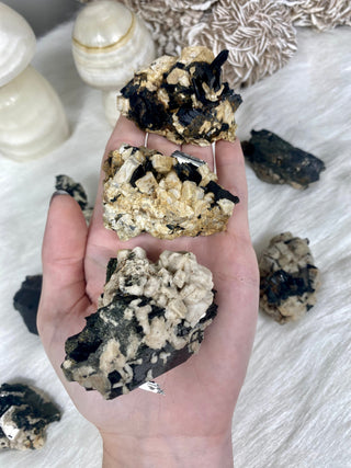 Mixed Raw Specimen from Malawi | Feldspar, Aegirine, Smoky Quartz from Curious Muse Crystals Tagged with aegirine, black, Crystal healing, Feldspar, fine mineral, genuine crystal, Malawi mineral, mineral collection, natural mineral, raw, raw specimen, smoky quartz, tourmaline