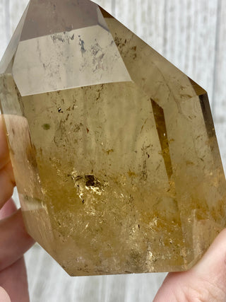 Citrine Tower from Brazil with Green Tourmaline | Polished Crystal Obelisk from Curious Muse Crystals Tagged with brazil, citrine, Crystal healing, genuine crystal, natural citrine, solar plexus chakra, tower, yellow