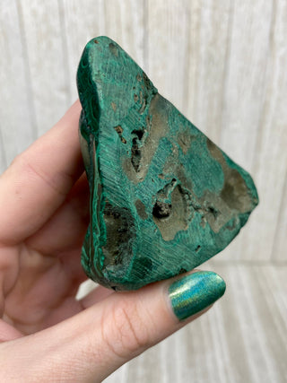 Malachite High Grade Polished Chunk from Curious Muse Crystals Tagged with Copper Stone, Crystal Healing, Dark Green Stone, Genuine Crystal, green, Hearth Chakra, hide-notify-btn, high grade, Malachite, Manifestation, Mineral Collection, Natural Mineral, polished, Raw Mineral