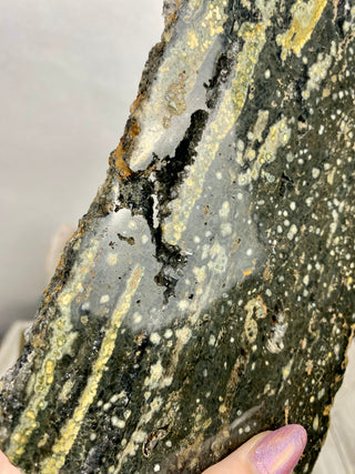 Ocean Jasper Slab | Druzy Pocket from Curious Muse Crystals Tagged with Crystal healing, drusy pocket, hide-notify-btn, jasper, Madagascar mineral, mineral collection, natural mineral, ocean jasper, Orbicular jasper, peace and calming, purple, reiki healing, slab, white
