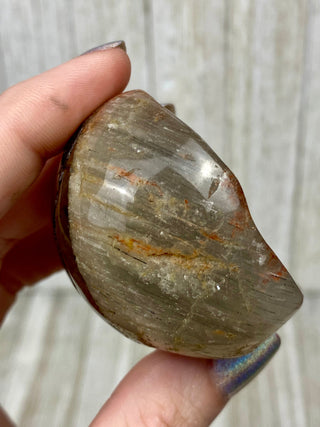 Rutile Inclusion Quartz Polished Free Form with Amphibole Phantoms from Curious Muse Crystals Tagged with clear, clear brazil quartz, crystal energy, crystal lens, genuine crystal, hide-notify-btn, polished, quartz, reiki crystal, reiki healing, rutile