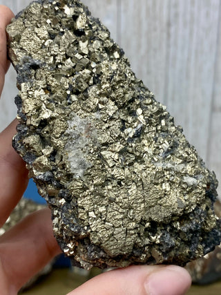 Pyrite on Shungite Raw Layered Plate | Brazil from Curious Muse Crystals Tagged with abundance, black, brazil, cleansing, gold, manifestation, purification, pyrite, shungite