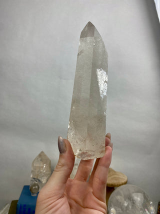Lemurian Quartz Polished Tower | Rainbow Inclusions | Six Side Generator from Curious Muse Crystals Tagged with clear, clear brazil quartz, clear quartz, Crown crystal, hide-notify-btn, lemurian, lemurian generator, Lemurian Quartz, lemurian seed, quartz, rainbow, sunset mine, tower