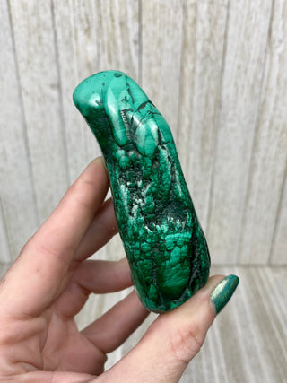 Malachite High Grade Polished Chunk from Curious Muse Crystals Tagged with Copper Stone, Crystal Healing, Dark Green Stone, Genuine Crystal, green, Hearth Chakra, hide-notify-btn, high grade, Malachite, Manifestation, Mineral Collection, Natural Mineral, polished, Raw Mineral