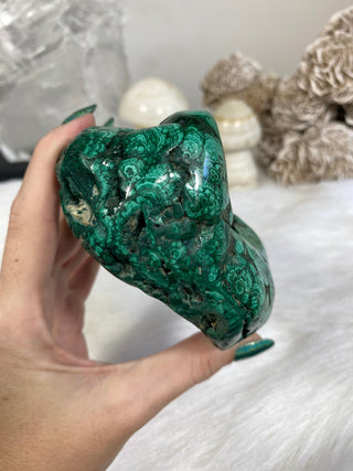 Malachite Polished Large Chunk from Curious Muse Crystals Tagged with copper stone, Crystal healing, dark green stone, genuine crystal, green, hearth chakra, malachite, malachite polished, manifestation, mineral collection, natural mineral, polished, prosperity wealth, reiki healing, tumbled stone