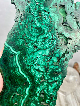 Malachite Polished Slab | Unique Patterns from Curious Muse Crystals Tagged with Copper Stone, Crystal Healing, Dark Green Stone, Genuine Crystal, green, Hearth Chakra, hide-notify-btn, high grade, Malachite, Manifestation, Mineral Collection, Natural Mineral, polished, slab