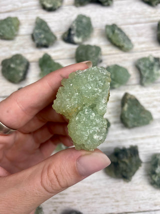 Prehnite with Epidote Cluster from Curious Muse Crystals Tagged with epidote, green, prehnite, raw, raw mineral