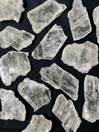 Selenite Raw Slices from Curious Muse Crystals Tagged with china, clear, crystal, raw, raw selenite, selenite