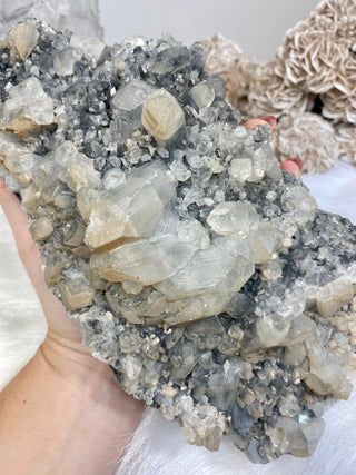 Apophyllite on Chalcedony with Tan Inclusions | India from Curious Muse Crystals Tagged with apophyllite, chalcedony, clear, hide-notify-btn, raw, raw mineral, zeolite