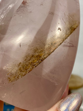 Rose Quartz Free Form with Stunning Dendrites from Curious Muse Crystals Tagged with dendrites, hide-notify-btn, pink, rose quartz, self care, self love