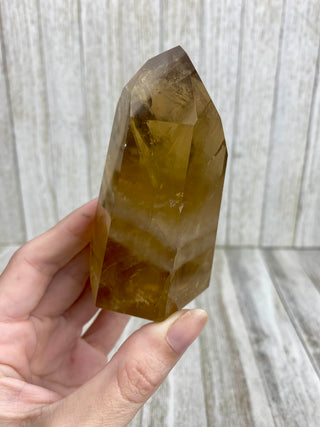 Citrine Tower from Brazil with Rainbows | Polished Crystal Obelisk from Curious Muse Crystals Tagged with brazil, citrine, Crystal healing, genuine crystal, natural citrine, solar plexus chakra, tower, yellow