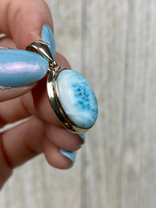 Larimar in Sterling Silver Pendant from Curious Muse Crystals Tagged with blue, crystal healing, Crystal Jewelry, energy work, hide-notify-btn, larimar, Sterling, sterling silver