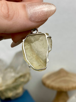 Libyan Desert Glass in Sterling Silver Pendant from Curious Muse Crystals Tagged with desert glass, hide-notify-btn, libya, necklace, Pendant, sterling silver, tektite, yellow