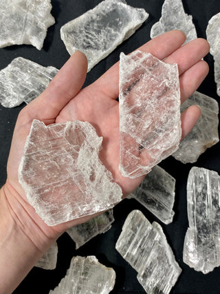 Selenite Raw Slices from Curious Muse Crystals Tagged with china, clear, crystal, raw, raw selenite, selenite